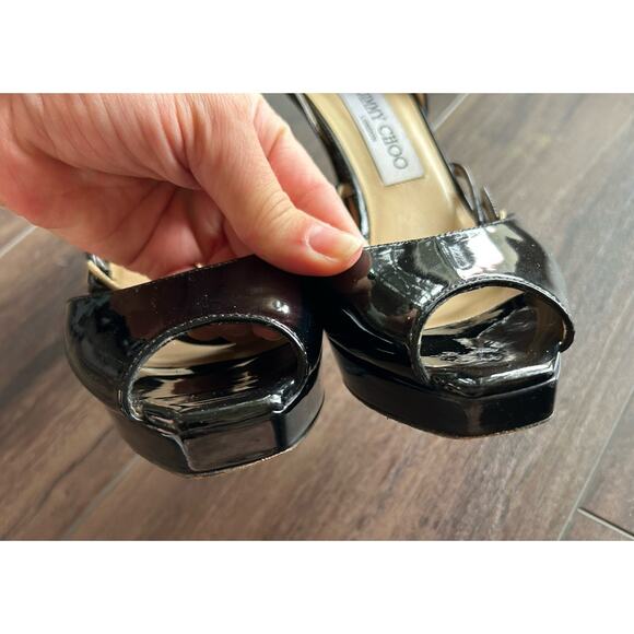 Jimmy Choo Patent Mary Jane Leather Peep Toe Stiletto Black Heels EU 37 - Picture 6 of 13